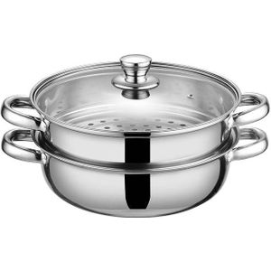 1 Pcs 28cm Multifunctional Steam Pot Double Layers Stockpot Stainless Steel Steamer Cooking Boiler Cookware,Silver
