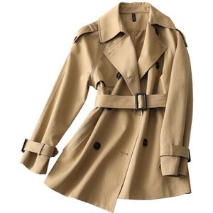 Vimly Korte Trenchcoat Voor Vrouwen Herfst Winter Koreaanse Mode Revers Double Breasted Jas Met Riem Elegante Vrouwelijke F8908