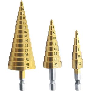 3Pcs Set Plaatwerk Gereedschap Boor Core 4-12/20/32Mm 1/4 ""Hex Titanium stap Cone Boor Hole Cutter Metal Hex Bits