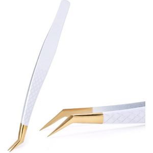 Meilaimdy Wit-Goud Anti-Statische Pincet Voor Wimper Extension Rvs Set Precision Make-Up 1Pcs