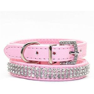 Bling Strass Halsbanden Pet PU Leather Crystal Diamond Puppy Pet Kraag Roze Rood Halsbanden En Riemen Voor Hond Accessoires