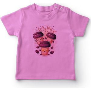 Angemiel Baby Gelukkig Koffie Glazen Meisje Baby T-shirt Roze