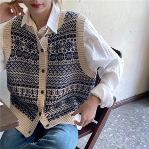 Trui Vesten Vrouwen Harajuku Losse Oversize Gedrukt Retro Koreaanse Stijl O-hals Vintage Breien Tops Ulzzang Alle-Match Stijlvol