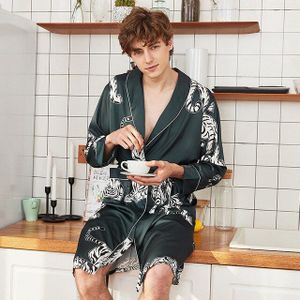 Mannen Nachtjapon Lange Mouwen Rayon Groen Nachtjapon Lente En Zomer Badjassen Gown Casual Losse Home Service Mens Gewaad