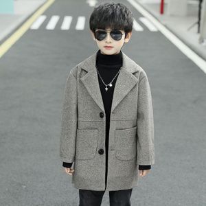 Jongens Wollen Jas Winter Mode Solid Turn Kraag Warm Uitloper 3-14T Kinderen Overjas