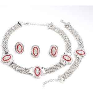 Ovale Vorm Verzilverd Crystal Sieraden Set Wedding Bridal Afrikaanse Kostuum Sieraden Sets Voor Vrouwen