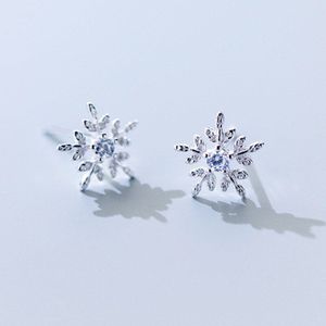Inzatt Echt 925 Sterling Zilveren Zirkoon Snowflake Stud Oorbellen Voor Mode Vrouw Leuke Fijne Sieraden Geometrische Accessoires