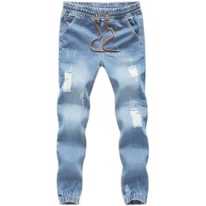 Mannen Mode Jeans Trekkoord Slim Fit Denim Enkellange Casual Broek