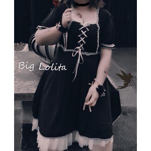 Lolita Jurk Bandjes Kant Little Black Dress Vet Vintage Kant Strik Hoge Taille Victoriaanse Jurk Arge Size Big Size L-3XL cos