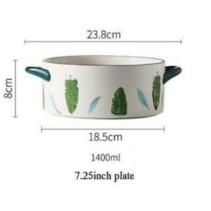 Thuis Groen Blad Keramische Soep Plaat Anti-Hete Diepe Plaat Voor Magnetron Keuken Salade Fruitschaal Met handvat Servies