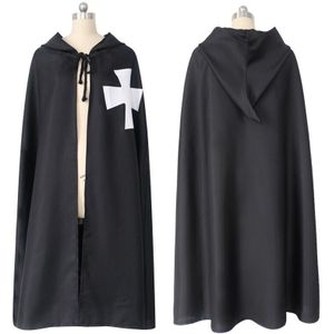 Halloween Middeleeuwse Kostuum Kleding Black Knights Kostuum Hospitaller Tuniek Mantel Cape Mannen Gothic Wit Kruis Gewaad