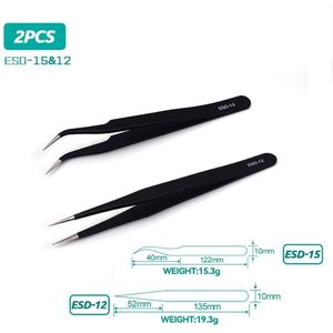 Esd Anti-Statische Roestvrijstalen Pincet Precisie Onderhoud Industriële Reparatie Gebogen Tool Thuis Werken Model Making Hand Tool