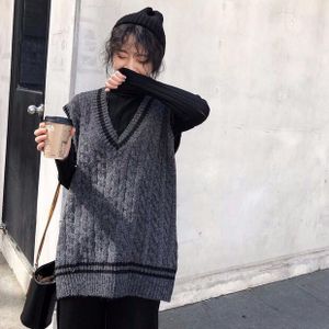 Twist-Gebreide Vest Vrouwen Preppy-Stijl V-hals Mouwloze Koreaanse Losse Leisure Truien Studenten Alle-Match Streetwear chic