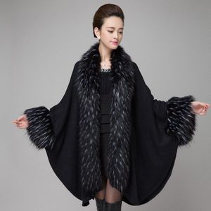 womens fall cape poncho Sjaal Batwing Mouwen Warm faux fur vest KB870