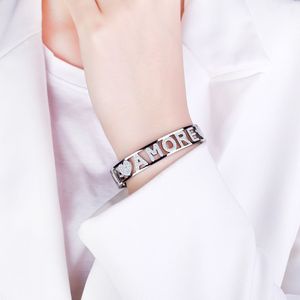 Liefde Vriendschap Bangle Armband Rvs Witte Kristallen Brief Armbanden Voor Vrouwen Rose Gold Zilveren Hart Armbanden