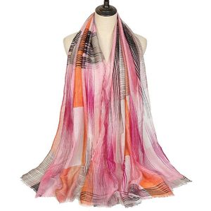 Vrouwen Gedrukt Gestreepte Plaid Polyester Sjaal Stijl Geometrische Sjaals Moslim Hijab Lange Wraps