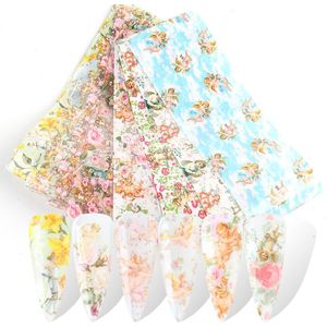10Pcs Rose Bloemen Folies Voor Nail Manicure Leopard Transfer Wrap Sticker Decals Romantische Valentijn Decoratie Tips LE2109