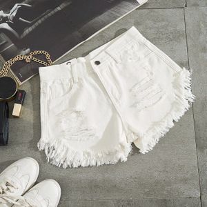 Camkemsey Zomer Witte Denim Shorts Vrouwen Mode Ripped Gaten Geboeid Kwastje Casual Hoge Taille Zwarte Jeans Shorts