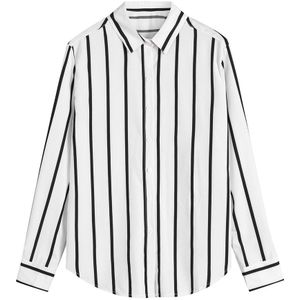 GRATIS STRUISVOGEL mannen Mode Zwart Wit Streep Losse Lange Mouw Revers Casual Shirt Mannelijke Kleding Comfort Top Plus size