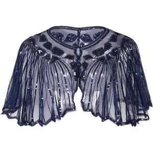Vrouwen 1920 s Gatsby Kralen Sequin Frienge Sjaal Vintage Avondfeest Mesh Flapper Cover Up voor Thema Party