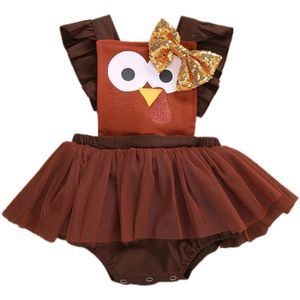 Focusnorm Thanksgiving Baby Meisjes Kleding Ruches Korte Mouw Kant Tutu Romper / T Shirts Shorts 2 Stuks Sets