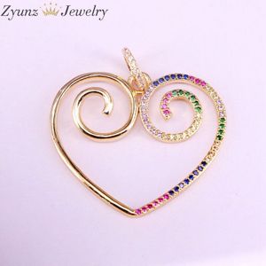 5 PCS, Rainbow CZ Micro Pave Hanger Kleurrijke Zirconia Hart Charm Accessoires Goud Kleur Voor DIY Sieraden Maken