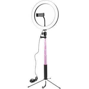 26Cm Dimbare Led Ring Licht Foto Telefoon Video Light Lamp Met Statieven Selfie Stok Ring Licht Telefoon Houder (roze)