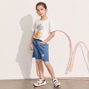 Amii Kids 3-16 Jaar Jean Shorts Voor Meisjes Zomer Midi-Lengte Broek Elastische Taille Losse Kinderen Tiener broek 22130048