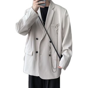 Koreaanse Stijl Blazer Mannen Mode Business Casual Society Jurk Jas Mannen Streetwear Wilde Losse Beige Jasje Mannen M-XL