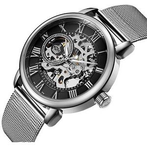 ORKINA Mannen Horloges Mechanische Hand Wind Luxe Top Horloge Skeleton Rvs Armband Mesh Band Mannelijke Klok