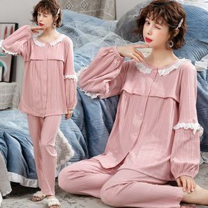 Katoenen Patchwork Kant Moederschap Verpleging Nachtkleding Pak Borstvoeding Nachtkleding Kleding voor Zwangere Vrouwen Zwangerschap Pyjama Set