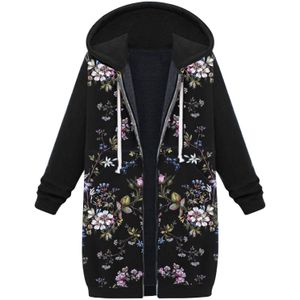 Lady Rits Pluche Zakken Katoen Lange Mouw Bovenkleding Vrouwen Warm Bloemenprint Vest Jas Mujer Femme Kobieta Kurtka # T2G