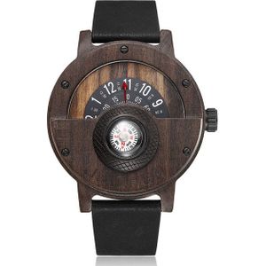 Creatieve Kompas Draaitafel Nummer Stijl Mens Houten Horloge Mannen Bruin Hout Lederen Band Vintage Natuurlijke Hout Horloges Relogio