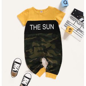 Peuter Jongen/Meisje Outfits Baby Boy Jumpsuit Geel Brief Groen Camouflage Print Korte Mouwen Kleding Zomer Klaring Jumpsuit