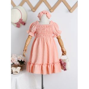 Peuter Meisje Jurk Zomer Prinses Stijl Effen Kleur Roze Jurk Jurken Hoofdband Baby Casual Jurk
