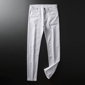 Lente Zomer Mannen Dunne Witte Jeans Casual Klassieke Stijl Katoen Slim Fit Zachte Broek Mannelijke Geavanceerde Stretch Broek