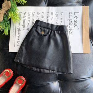 Baby Meisjes Rokken Pu Leer Kinderen Lente Herfst Kids Knop Mini Rok