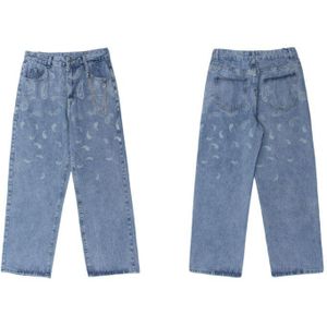 Gonthwid Ketting Denim Jeans Hip Hop Bandana Paisley Patroon Print Streetwear Broek Mens Casual Harajuku Losse Broek