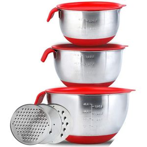 Keuken Stapelbaar Rvs Mixing Bowls Antislip Siliconen Basis Noedelkom Met Luchtdicht Deksel/Meting Merken/ rasp Set