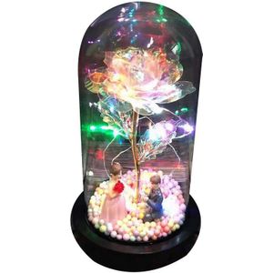 In Kolf Led Rose Flower Light Black Base Glass Dome Beste Licht Kunstmatige Bloemen Voor Moederdag Valentijnsdag H