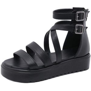 Gdgydh Zomer Zwart Wiggen Sandalen Voor Vrouwen Romeinse Stijl Dikke Bodem Comfort Casual Schoenen Mode Straat