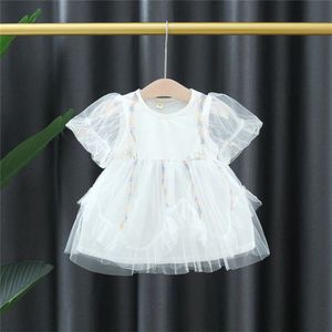 Zomer 2022 Baby Meisjes Korte Mouw O Neck Patchwork Mesh Baljurk Tutu Princess Party Kinderen Kids Leuke Jurk Vestidos