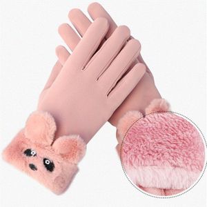 Warme Handschoenen Vrouwen Winter Schattige Japanse En Koreaanse Suede Winddicht Plus Fluwelen Dikke Touch Screen Handschoenen