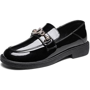 Zwarte Business Heldere Leer Lakleer Vrouwen Casual Kleine Lederen Schoenen Anti-Slip Slijtvaste Comfortabele Verhoging Sole