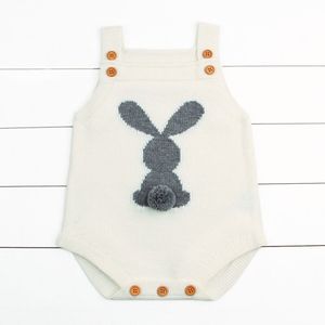 Zomer Peuter Baby Meisje Kleding Mouwloze Bunny Breiwol Pom Pom Romper Jumpsuit Outfits Katoenen Kleding