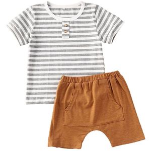 6M-3Years Newborn Baby Striped Cotton T-Shirt Solid Shorts Pants Boy Girl Summer Spring Fall Outfit Clothes Set