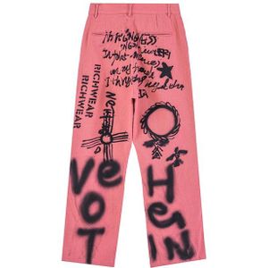 Brief Graffiti Streetwear Ripped Jeans Voor Mannen En Vrouwen Straight Windjack Gewassen Losse Denim Broek Harajuku Jean Broek