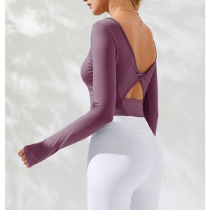 Gym Fitness Yoga Shirt Vrouwen Sport Bras Lange Mouwen Tie Back Top Tshirt Sport Vrouw Workout Activewear Strakke Tops Ondershirt