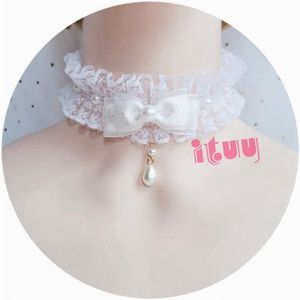 Lolita Ketting Vintage Gothic Rococo Stijl Bruiloft Prinses Strik Kant Parel Ketting Accessoires