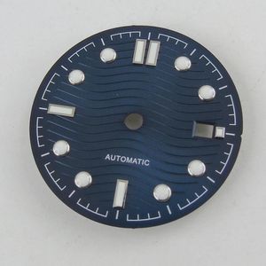 Horloge Deel Blauw/Zwarte Wijzerplaat Voor NH35 NH35A Beweging Datum Display Wave Patroon Nologo